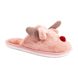 Chinelos femininos com motivo de rena rosa