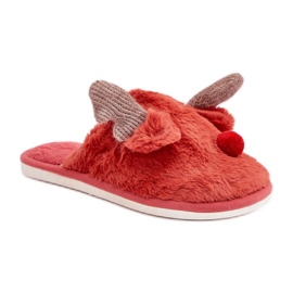 Chinelos femininos com motivo de rena coral vermelho Chinelos femininos com motivo de rena coral vermelho