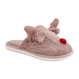 Chinelos femininos com motivo de rena bege