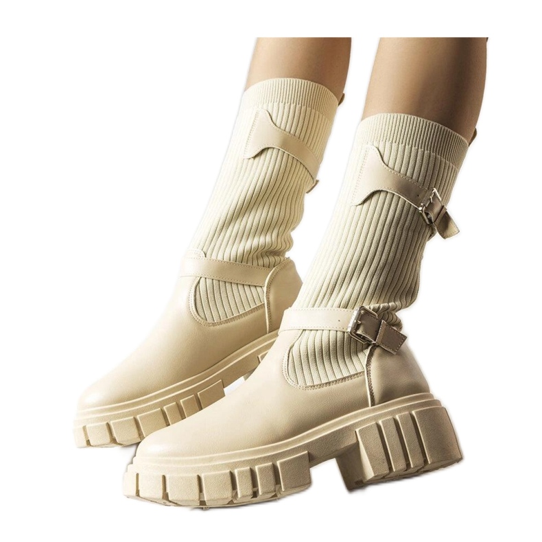 Botas elegantes bege com parte superior flexível Ida - Solea