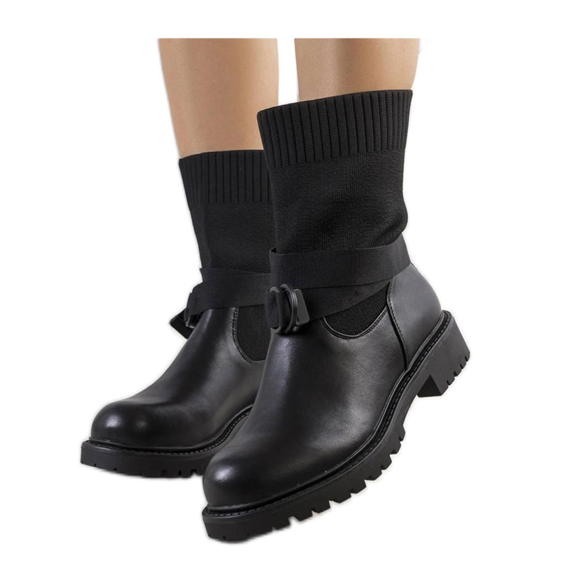 Botins pretos com cano elástico Ricky - Solea