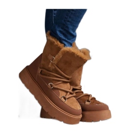 Botas de neve plataforma marrons com isolamento de pele marrom