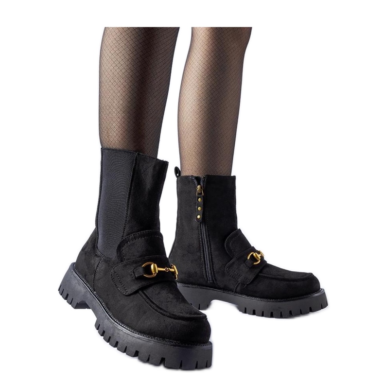 Botins pretos com isolamento e zíper
