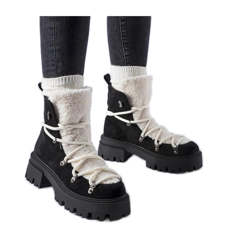 Botas de trabalho pretas com lingueta decorativa preto