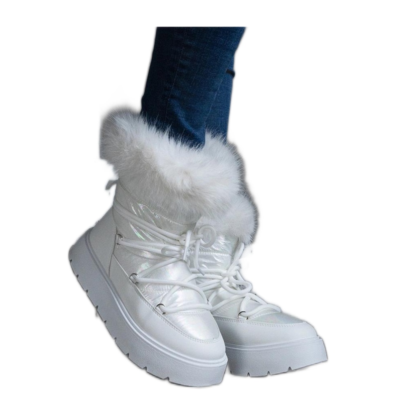 Botas de neve com isolamento branco e pele