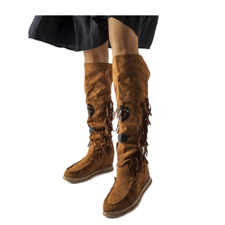 Botas marrons de cunha com franjas castanho