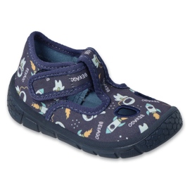 Chinelos infantis Befado azul marinho com velcro 630P018 Soft-B