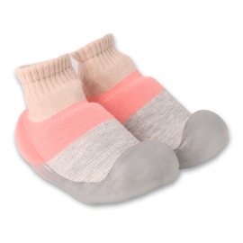 Sapato bebê elástico rosa e cinza Befado com meias 002P084