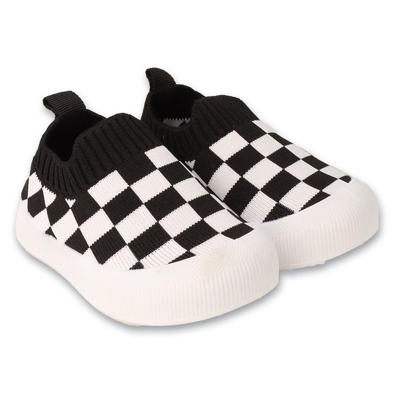 Sapatos de bebê Befado pretos com padrão xadrez branco 002P060