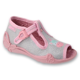 Chinelos infantis Befado com fecho 213P145 rosa/prata cinza