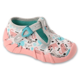 Chinelos infantis Befado com fecho 110P504 cinza/rosa