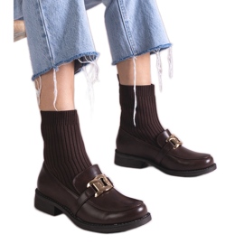 Botins castanhos com parte superior em tecido Botins castanhos com parte superior em tecido