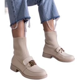 Botins bege com parte superior em tecido