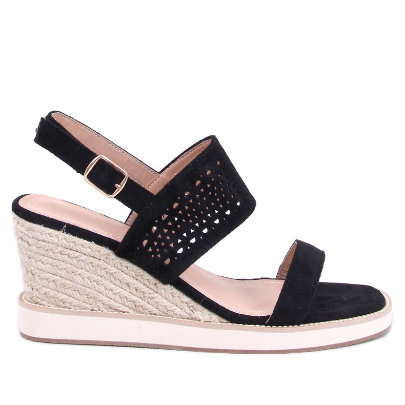 Sandália espadrille de cunha preta preto
