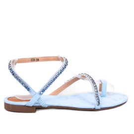 Sandálias femininas flip -flops com strass azuis azul