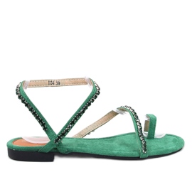 Sandálias femininas flip -flops com zircões verdes