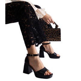 Sandálias de mulheres negras em um salto maciço preto Sandálias de mulheres negras em um salto maciço preto