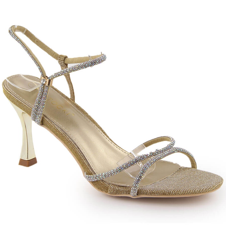 Potocki Sandálias femininas com zircões e salto alto, douradas LE20326 dourado