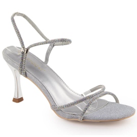 Potocki Sandálias femininas de salto alto prateadas com zircões LE20326 prata