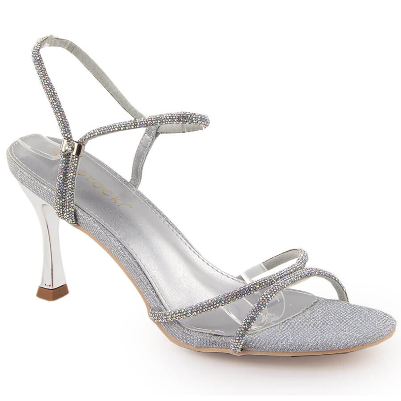 Potocki Sandálias femininas de salto alto prateadas com zircões LE20326 prata Potocki Sandálias femininas de salto alto prateadas com zircões LE20326 prata