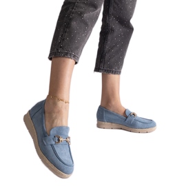 Blue Women's Moafers com camurça ecológica com uma corrente azul