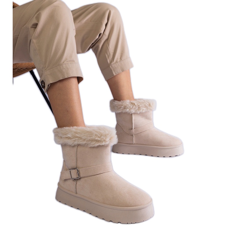 Botas de neve isoladas bege decoradas com pele