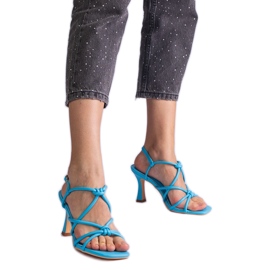 Sandálias azuis de salto alto com bico quadrado azul Sandálias azuis de salto alto com bico quadrado azul