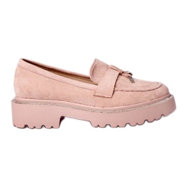 Mocassins rosa em pó das mulheres com franjas Mocassins rosa em pó das mulheres com franjas