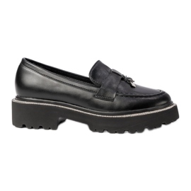 Mocassins pretos de couro eco feminino com Frendzla