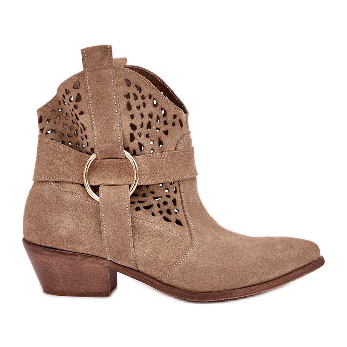 Zazoo 2994 Beige Openwork Cowboy Boots bege
