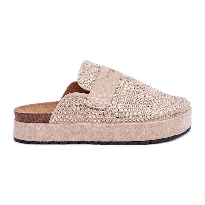 Flipers femininos decorados com zircões na plataforma bege