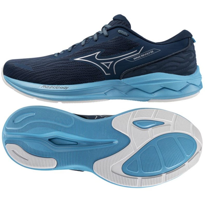 Revolta de onda Mizuno 3 J1GC248154 Sapatos da Marinha azul