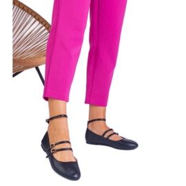 Ballerinas pretas feitas de eco -Leather com fivelas preto