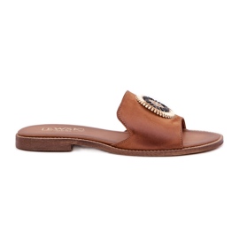 Lewski Shoes Chinelos de couro com camelo Lewski 3047/o de grama plana marrom