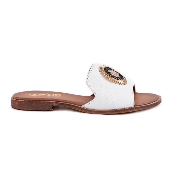 Lewski Shoes Chinelos de couro com decoração de Lewski 3047/O de peças planas branco
