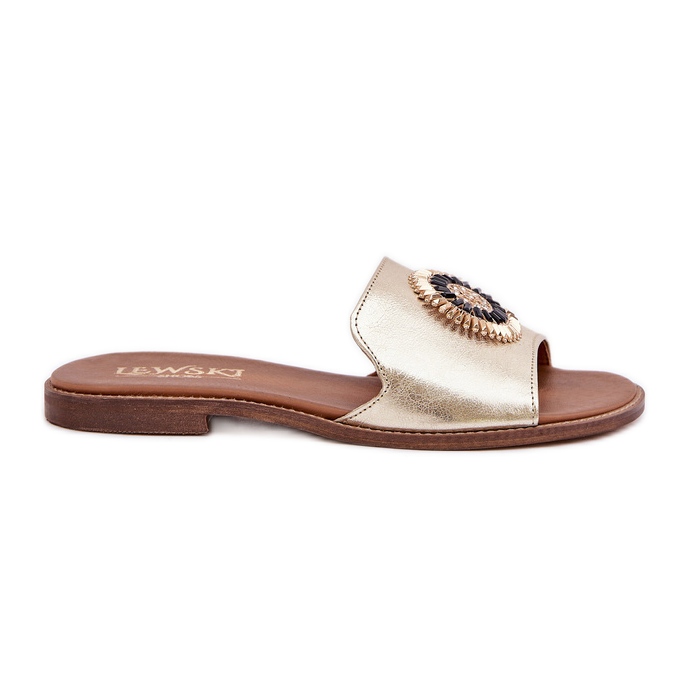Lewski Shoes Chinelos de couro com Lewski Złote de penteado plano dourado
