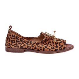 Zazoo 2660 Ballerinas de couro feminino com estampa de leopardo marrom