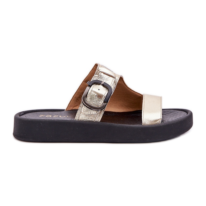 Flipers de couro feminino na plataforma Zazoo 3024 Zloty dourado