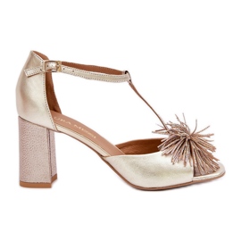 Sandálias de couro de salto alto com decoração Laura Messi 2758 Ouro dourado