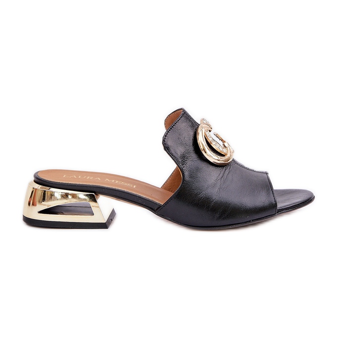 Elegante Couro Feminino Low -Heels Laura Messi 2874 Black preto