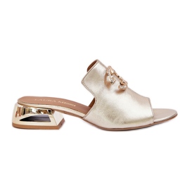 Elegante Couro Feminino Low -Heels Laura Messi 2874 Zlotys dourado