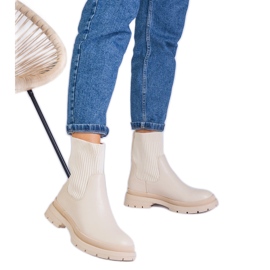 Botins bege com parte superior em tecido