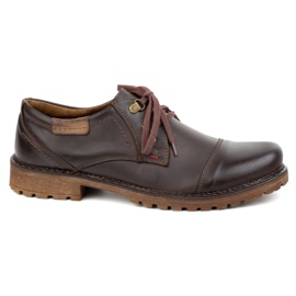 Sapatos de couro masculinos Olivier 312GT com um dedo marrom escuro empurrado