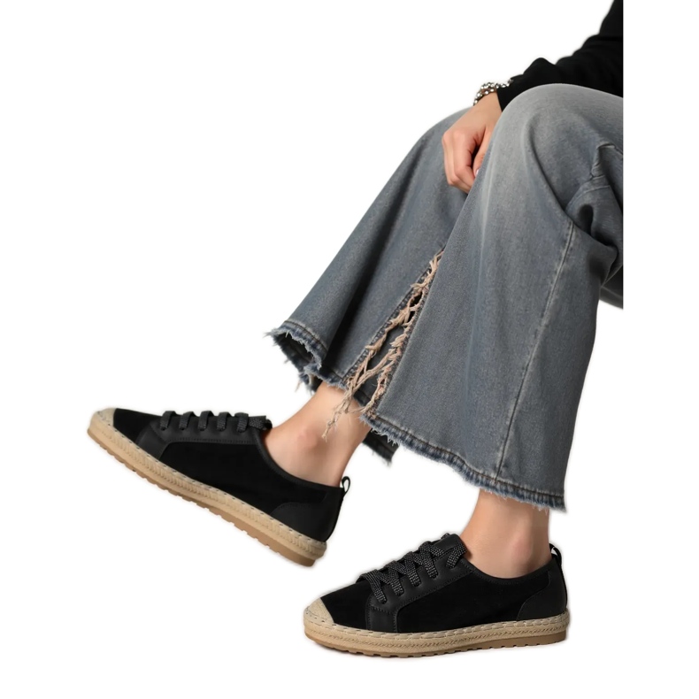 Black de renda noir de alpargelas femininas preto