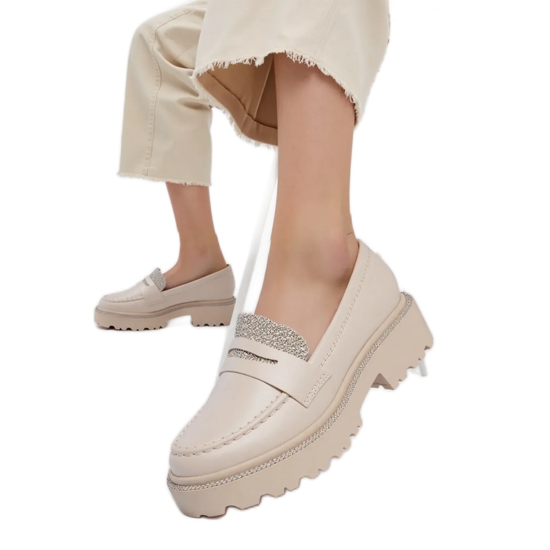 Mocassistas bege diamantes femininos