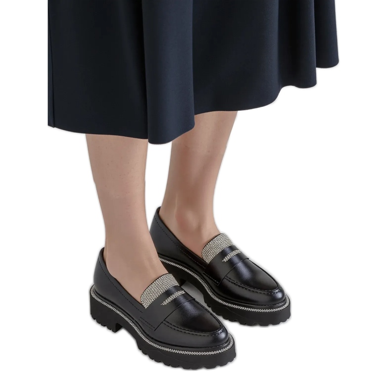 Mocassins negros diamantes femininos preto