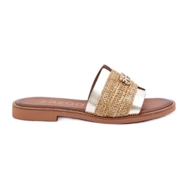 Chinelos de couro com detalhes decorativos e uma trança zazoo 40426 Zloty dourado