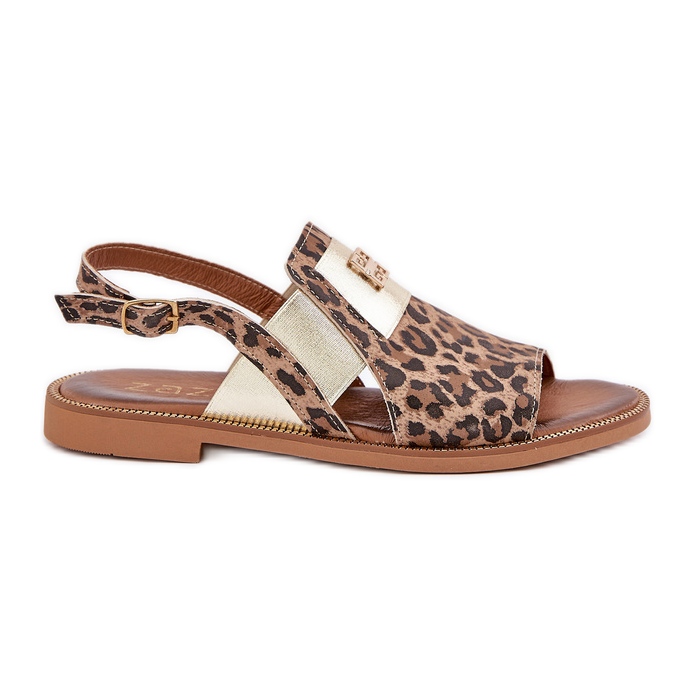 Zazoo 40385 sandálias de couro feminino com estampa de leopardo marrom castanho