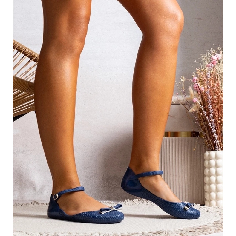D/GMR Bailarinas femininas azul marinho com borracha com arco e fecho
