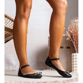 D/GMR Ballerinas negras femininas feitas de borracha com um arco e um fecho preto D/GMR Ballerinas negras femininas feitas de borracha com um arco e um fecho preto